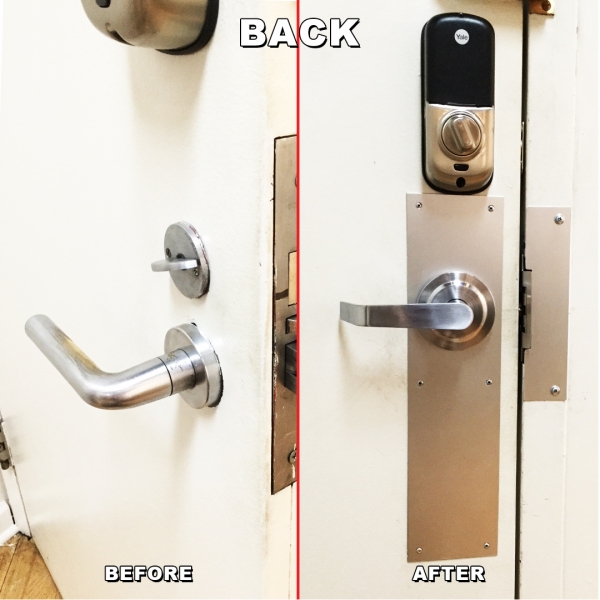 Lock change from mortise lock To leaver and key pad back