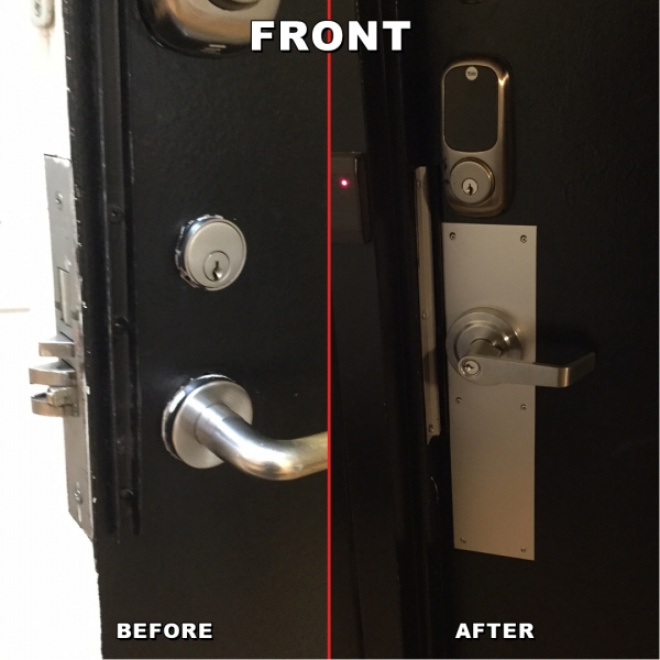 Lock change from mortise lock To leaver and key pad front